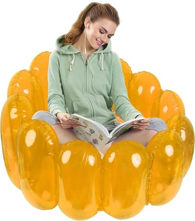 Opblaasstoel - Opblaasbank - Ontspannen Buiten - Stevig PVC Materiaal - Max 250 kg - Geel