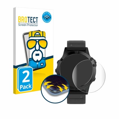 BROTECT - Screenprotector voor Garmin fenix 5 (47 mm) / 5 Plus (47 mm) - Folie Beschermfolie transparant volledig dekking - 2 Stuks