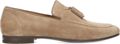 Manfield - Heren - Taupe suède loafers met kwastjes - Maat 40