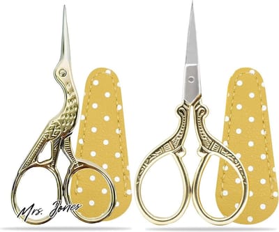 Mrs. Jones Kleine borduurschaar 2 stuks roestvrijstalen knutselschaar voor naaien draadsnijden handwerk handwerk trimmen met neplederen schaarhoes (goud) - handwerkaccessoires fournituren .
