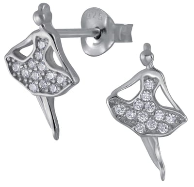 Joy|S - Zilveren Ballerina ballet oorbellen massief - zirkonia