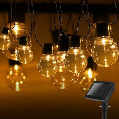 LED Lichtsnoer met Zonne-energie - Dag en Nacht Sensor - Warm Wit 3000K - 3.35 Meter - 10 LED's - Waterdicht IP44