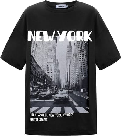 New York City Graphic Tee – Katoenen T-shirt met Print – Urban Top voor een Moderne Look - Zwart - Maat S