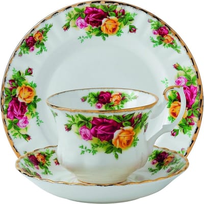3-Delige Theeservies Set, 8 inch, Wit met Multikleurig Bloemenpatroon