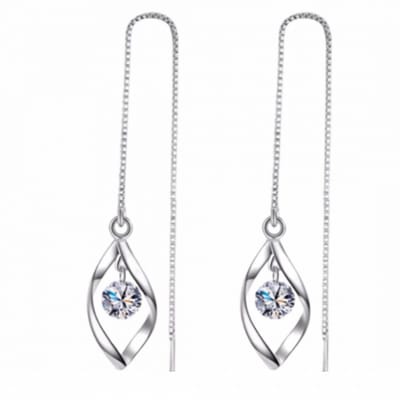 Lange Zilverkleur- Oorbellen- Zsa- Zirkonia- doortrek- rvs- Charme Bijoux