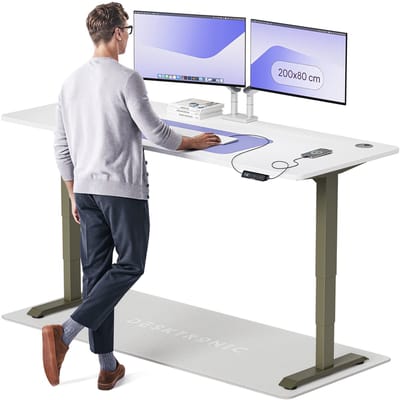 Desktronic HomePro Zit-sta Bureau Elektrisch In Hoogte Verstelbaar, 200x80 cm Groente/Wit, Stille Dubbele Motor, Hoogte 62-126cm