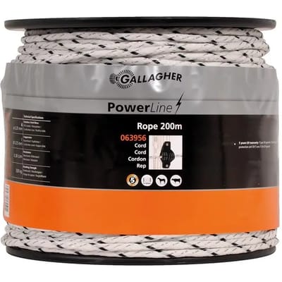 Gallagher PowerLine Cord Wit (200m) - Hoogwaardig cord voor sterke stroomgeleiding in afrasteringen