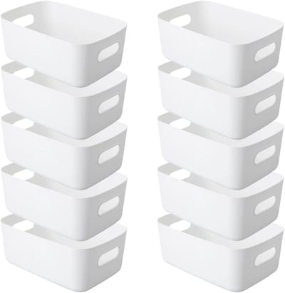 Famanu – Opbergdoos - Opbergbakjes - Kunststof Opbergmand met Handgrepen - 30 x 20 x 12 cm - Opbergdoos voor Keukenkast - Badkamer - Rek - Desktop Organizer - Mandjes Opbergen - Sorteerbakjes - Dozen (Wit)