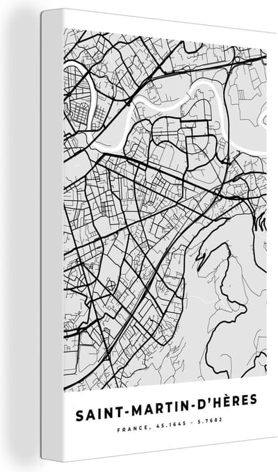 Canvas Schilderij Plattegrond - Kaart - Stadskaart - Frankrijk - Saint-Martin-d'Hères - 20x30 cm - Wanddecoratie