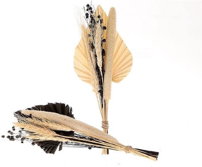 HBX natural living droogbloemen boeket palmblad Babala zwart wit decoratie.