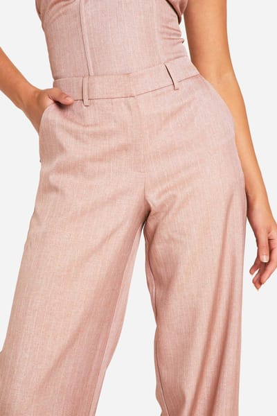 boohoo Dames Premium pinstreep omgeslagen zoom wijde broek | Rose | Maat: 6