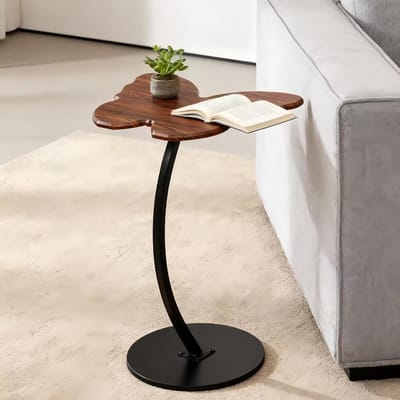 Bijzettafel - Houten Tafel - Woonkamer Decoratie - Vlindervorm Design - 43x33cm - Walnoot Bruin