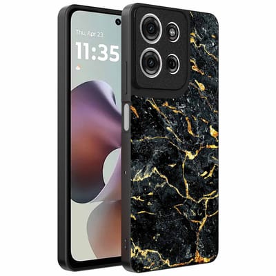 Geschikt voor Motorola Moto G56 Telefoonhoesje met Zwart Goud Marmer Opdruk - TPU Backcover Case Black Gold Marble Design - Zwart Goud - Smartphonica geschikt voor Motorola Moto G56