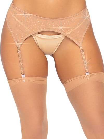 Strass-Strapsgürtel - Garter Belt - Feestelijke Outfit - Verstelbare Bandjes - One Size - Nude