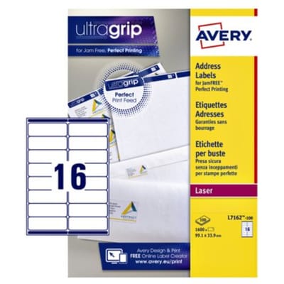 Etiket avery l7162-100 99.1x33.9mm wit 1600 Etiketten