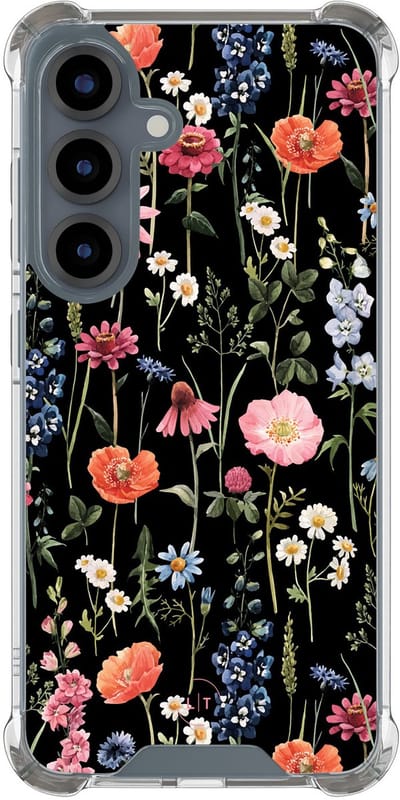 Shockproof hoesje - Geschikt voor Samsung Galaxy S25 - Dark flowers - Extra sterke case - TPU/polycarbonaat - Bloemen - Multi, Transparant