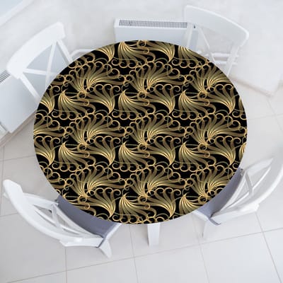 ABAKUHAUS Abstract Elastisch Rond Tafelkleed, Allround Elastisch Stoffen Tafelkleed, 90 cm - 100 cm, Anthracite Grey Light Brown