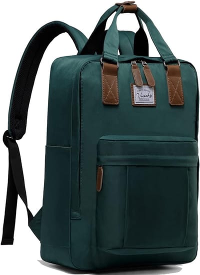 Canvas rugzak dames - Donkergroen - Geschikt voor 15-inch laptop - Waterbestendig materiaal - Vintage schoolrugzak met handvat