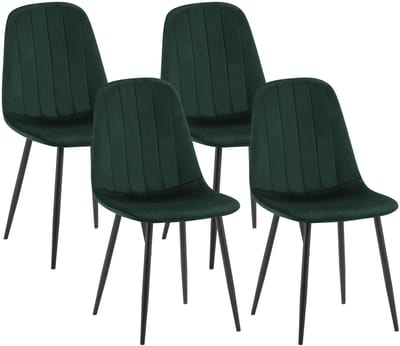 CLP Baxter Set van 4 Eetkamerstoelen - Zwart Metalen Frame - Velvet - Fluweel/groen