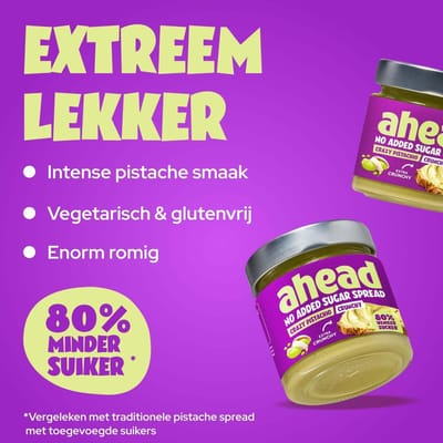 ahead Crazy Spreads – Suikerarme Notenpasta – Glutenvrij, Vegetarisch, Zonder Palmolie en Toegevoegde Suiker – Chocopasta & Pistache Pasta