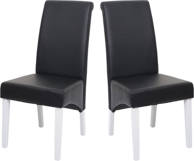 2x eetkamerstoel fauteuil Stoel M37 ~ leer, zwart, witte poten