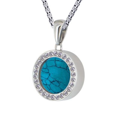 Quiges 12mm Mini Munt Hanger Zilverkleurig met Zirkonia RVS Glans met Natuursteen Blauw Munt en Ketting Ankerketting 42-46cm - SLSHS446