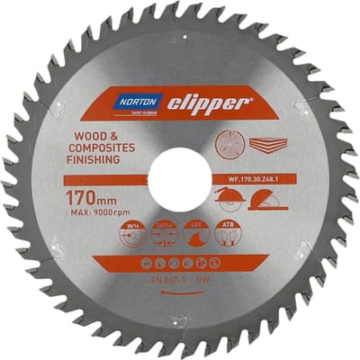 Norton Clipper Hout en Composiet - Zaagblad ATB Finishing - 170mm - 48 tanden - Voor Cirkelzagen en Afkortzagen