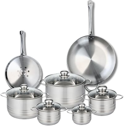 Set van 2 Bakpannen 24 en 32 cm en 5 Kookpotten 12, 14, 16, 20 en 24 cm Elo Profi Brillant