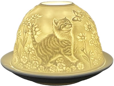 Clayre & Eef Waxinelichthouder Ø 12x8 cm Wit Porselein Katten