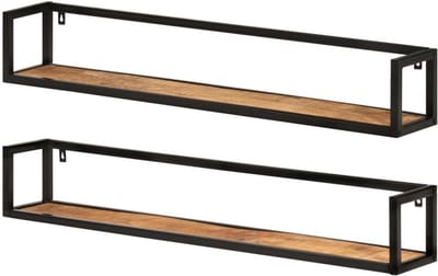 Massief Houten Wandrek - Zwevend Rek - Decoratie Opbergen - Stabiel IJzeren Frame - 110 cm Lengte - Bruin