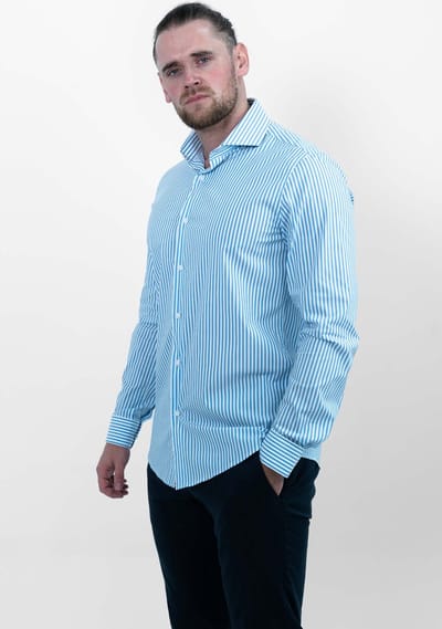 Vercate - Overhemd - Lichtblauw Gestreept - Cool Technology - Slim Fit - Lange Mouw - Poplin - Heren - Maat: 37/S