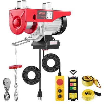 VEVOR elektrische lier, 600 kg, motorlier met 100 m draadloze en 4,2 m bekabelde afstandsbediening, 12 m hefhoogte met enkele kabel, enkele/dubbele hijsbanden, hijsgereedschap voor garage, magazijn, fabriek