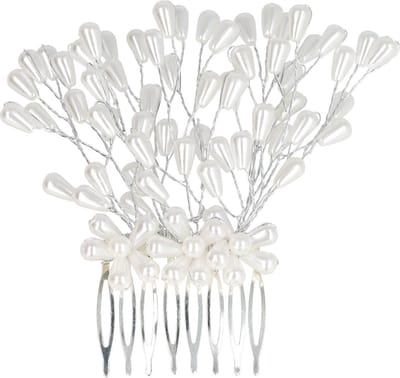 Haarsoires Haarspeld Sierkam Opsteekkam 6cm - Bloem Parel Kralen - Zilver Wit - Haarversierkam - Haar Versiering
