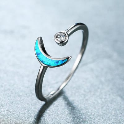 Minimalistische Blauwe Geïmporteerde Ster Maan Open Ring Prachtige Kleine en Modieuze Sieraden No. 9 white