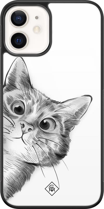 Casimoda® hoesje - Geschikt voor iPhone 12 - Peekaboo - Luxe Hard Case Zwart - Backcover telefoonhoesje - Wit