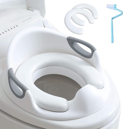 Toiletbril voor kinderen, wc-bril voor jongens en meisjes, kindertoiletbril voor kussengreep en rugleuning, wc-trainer voor ronde en ovale toiletten