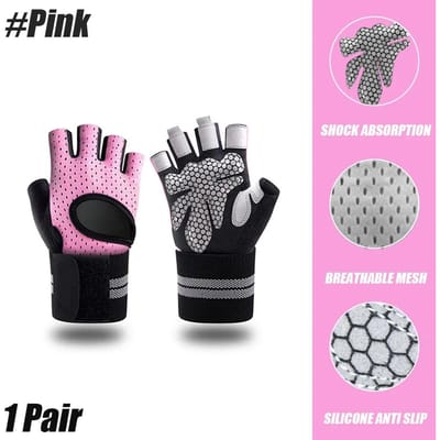 Gants de musculation avec support poignet pour entraînement en salle de sport, musculation, exercices lourds, fitness, entraînement, Crossfit S rose