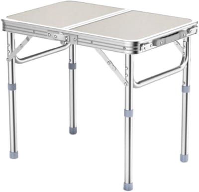 Klaptafel Aluminium - Draagbare Tafel - Buitenactiviteiten - Verstelbare Poten - 64x43cm - Zilver