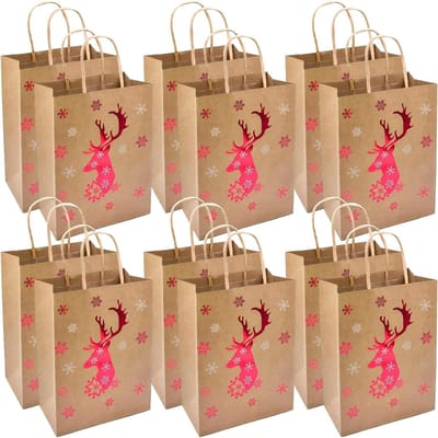Papieren kerstcadeauzakjes met handgrepen, 15 stuks voor feestdecoraties en Nieuwjaarsgeschenken, ideaal voor kerstcadeaus