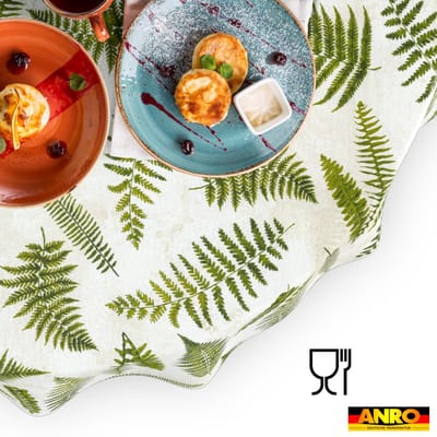 ANRO Tafelkleed Beige damast Groen Rond Ø100cm Rechte rand Afwasbaar Waterafstotend Binnen & Buiten