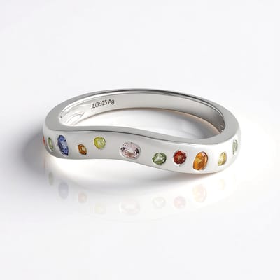 Cavill - Zilveren ring - 925 Sterling zilver geplatineerd - Blauwe Saffier & Mozaïek 0,302 ct - Elegant en Modieus Design