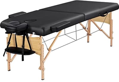 Mobiele massagetafel in hoogte verstelbaar met houten poten