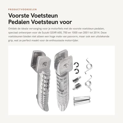Dailygoods- Voetsteun Antislip - Voetsteun Motorfiets - Vervanging voor GSXR 600/750/1000 - Perfecte Pasvorm - Verbrede Voetnagels - Sterke Grip - Motorfiets Voetsteunen