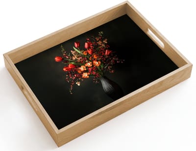 Dienblad hout 40x30 cm - Schootdienblad - Bloemen - Takken - Boeket - Borrelplank rechthoek - Plateau dienbladen