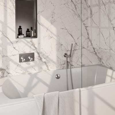 Brauer Brushed Edition Thermostatische Inbouw Badkraan Drukknoppen - Badvulcombinatie - Staaf - Doucheslang - Wandaansluitbocht - Handdouche - Rvs Geborsteld Pvd