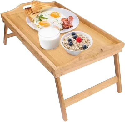 Opvouwbare Bedtafel - Ontbijttafel Dienblad - Eten en Werken - Verstelbare Poten - 50 cm - Houtkleur