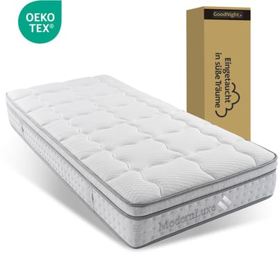 Pocketveringmatras 90x200 - Koudschuim Matras - Hybride - 7-Zonen - H3 - Eenpersoons - 90x200x25 cm - Wit/Grijs