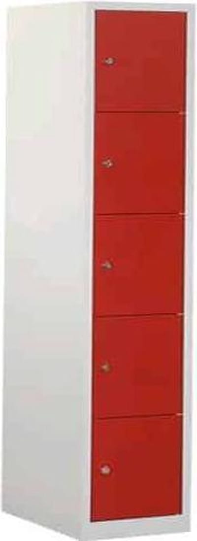 Industriële locker garderobekast 5 deurs (190x41,5x45 cm) Rood en cilinderslot