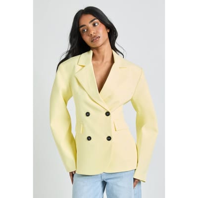 boohoo Dames Dubbeldichtknoopte Boxy Blazer | Citroen | Maat: 34