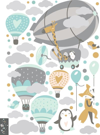 Muurstickers - Heteluchtballonnen en acrobaten - Zelfklevende stickers - 135x100cm